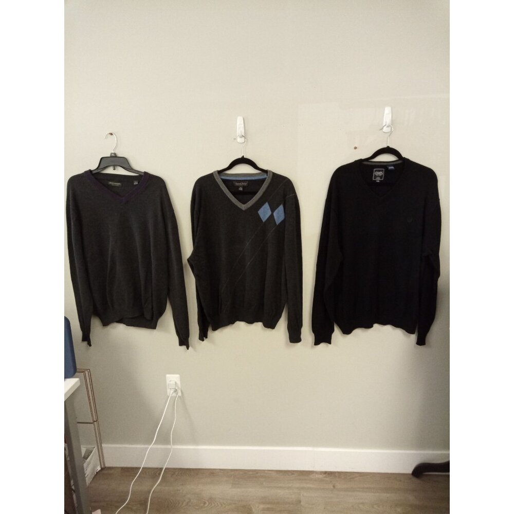 3 pcs Designer Sweaters John Bartlett-Chaps-Kenneth Roberts XXL Grey Black Blue